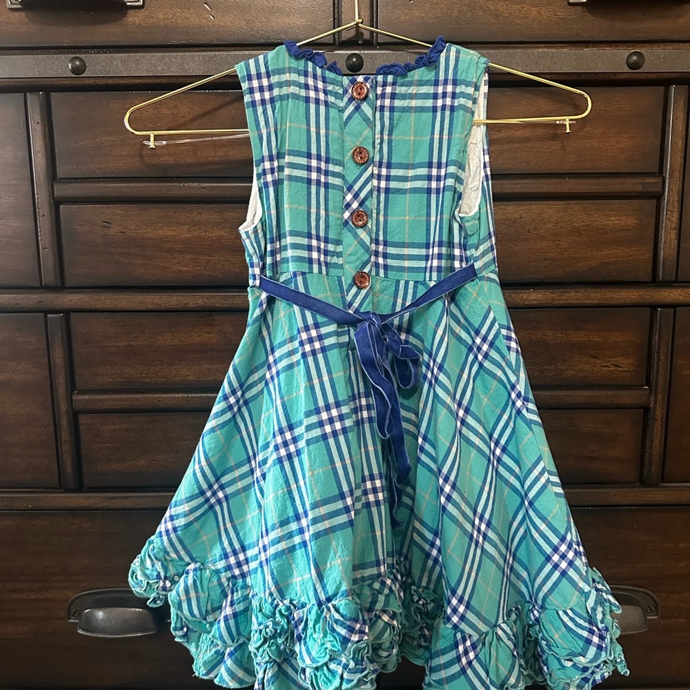 Plaid Blue and Teal Kids Dress - Picture 2 of 3